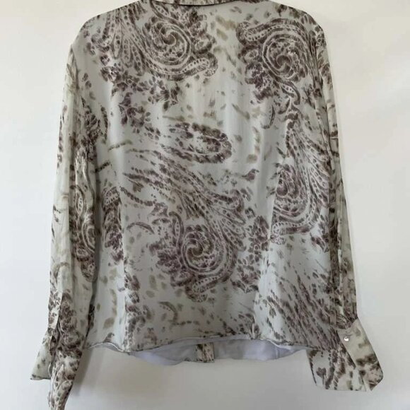 Lafayette 148 New York Womens Light Mint Paisley 100% Silk Button Up Shirt14 - Picture 2 of 9